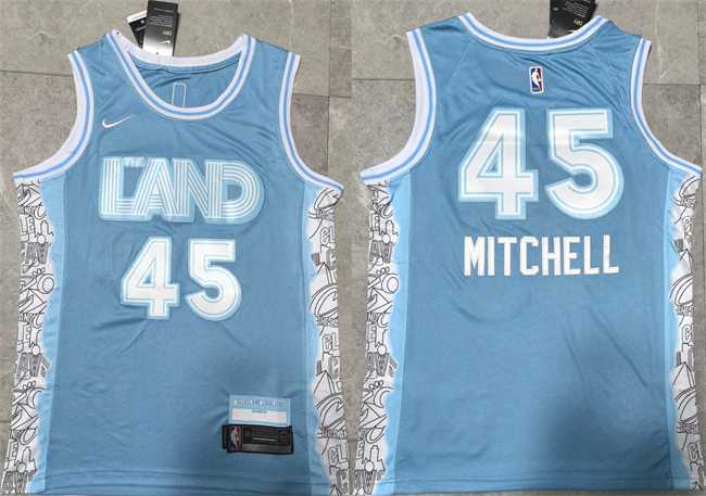 Mens Cleveland Cavaliers #45 Donovan Mitchell Light Blue 2024 City Edition Stitched Jersey->cleveland cavaliers->NBA Jersey